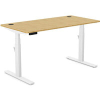 Leap Electric Dual Motor Height Adjustable Rectangular Sit Stand Desk Portal Top W1400xD700xH615-1265mm Natural Light Bamboo Top White Frame 10 Year Warranty