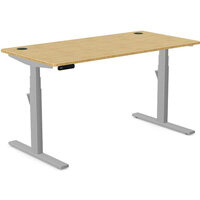 Leap Electric Dual Motor Height Adjustable Rectangular Sit Stand Desk Portal Top W1400xD700xH615-1265mm Natural Light Bamboo Top Silver Frame 10 Year Warranty