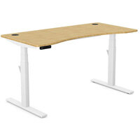 Leap Electric Dual Motor Height Adjustable Curved Sit Stand Desk Portal Top W1400xD700xH615-1265mm Natural Light Bamboo Top White Frame 10 Year Warranty
