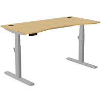 Leap Electric Height Adjustable Curved Sit Stand Desk Portal Top W1400xD700xH615-1265mm Natural Light Bamboo Top Silver Frame 10 Year Warranty