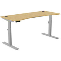 Leap Electric Dual Motor Height Adjustable Curved Sit Stand Desk Portal Top W1600xD700xH615-1265mm Natural Light Bamboo Top Silver Frame 10 Year Warranty