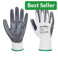 Portwest A310 Flexo Grip Glove - Grey & White, Large, Comfortable and Lightweight