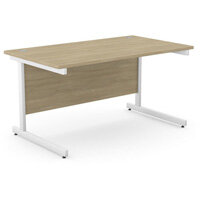 Office Desk Rectangular White Cantilever Legs W1400xD800xH725mm Urban Oak Ashford
