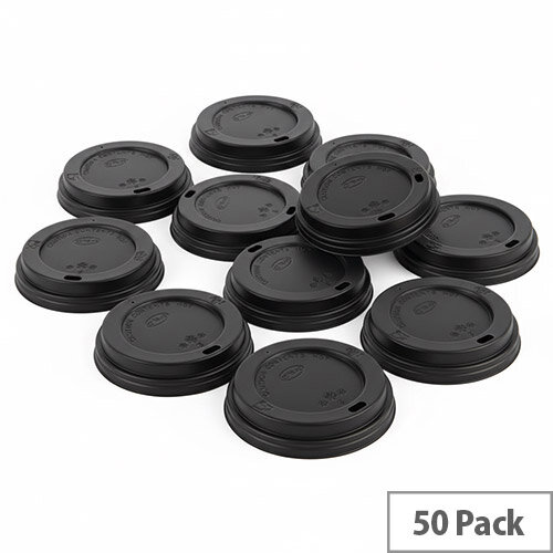 Fiesta Recyclable Coffee Cup Lids Black 340ml / 12oz and 455ml / 16oz (Pack of 50)