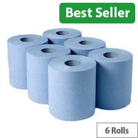 Pack of 6 Centrefeed Blue Rolls 2Ply 120m Strong and Absorbent