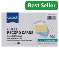 Concept 5x3 Inch Ruled Record Cards Pack of 100 - Essential for Quick Notes and Organization