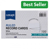 Concept 5x3 Inch Ruled Record Cards Pack of 100 - White for Organizing Notes