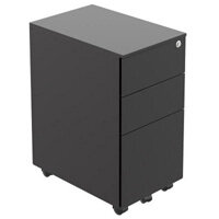 Pedestal Slimline 3 Drawer Steel Black