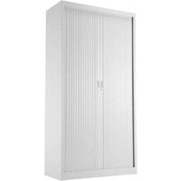 Steel Open Tambour 1950 mm H x 1000 mm W x 450 mm D in White, Lockable Side Opening Shutter Doors, Includes 4 Shelves, 5 Year Guarantee
