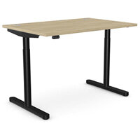 RoundE Electric Dual Motor Height Adjustable Rectangular Home Office Sit Stand Desk Portal Top W1200xD800xH650-1150mm Urban Oak Top Black Frame 10 Year Warranty