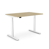 RoundE Electric Dual Motor Height Adjustable Rectangular Home Office Sit Stand Desk Portal Top W1200xD800xH650-1150mm Urban Oak Top White Frame 10 Year Warranty