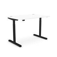 RoundE Electric Dual Motor Height Adjustable Rectangular Home Office Sit Stand Desk Portal Top W1200xD800xH650-1150mm White Top Black Frame 10 Year Warranty