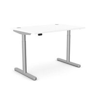 RoundE Electric Dual Motor Height Adjustable Rectangular Home Office Sit Stand Desk Portal Top W1200xD800xH650-1150mm White Top Silver Frame 10 Year Warranty