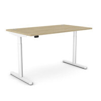 RoundE Electric Dual Motor Height Adjustable Rectangular Home Office Sit Stand Desk Portal Top W1400xD800xH650-1150mm Urban Oak Top White Frame 10 Year Warranty