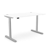 RoundE Electric Dual Motor Height Adjustable Rectangular Home Office Sit Stand Desk Portal Top W1400xD800xH650-1150mm White Top Silver Frame 10 Year Warranty