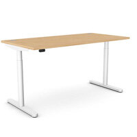 RoundE Electric Dual Motor Height Adjustable Rectangular Home Office Sit Stand Desk Portal Top W1600xD800xH650-1150mm Beech Top White Frame 10 Year Warranty