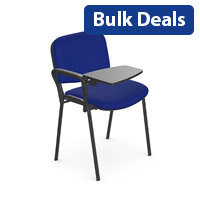 O.I Series Stacking Chair With Right Arm Writing Tablet Blue Fabric Black Legs