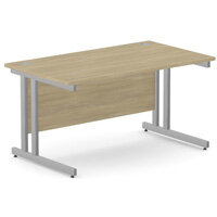 Office Desk Silver Double Cantilever Twin Leg Straight Desk Width 1400mm Urban Oak Ashford