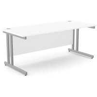 Office Desk Silver Double Cantilever Twin Leg Straight Desk Width 1800mm White Ashford