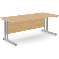Office Desk Silver Double Cantilever Twin Leg Straight Desk Width 1800mm Beech Ashford
