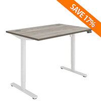 Core Electric Single Motor Height Adjustable Sit Stand Desk 1400 x 800 Alaskan Grey Oak Top and White frame 5 Year Warranty