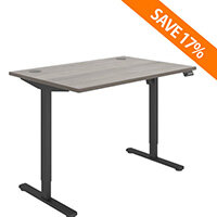 Core Electric Single Motor Height Adjustable Sit Stand Desk 1400 x 800 Alaskan Grey Oak Top and Black frame 5 Year Warranty