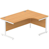 Core Right Hand Corner Office Desk - W1600xD1200xH730mm - Norwegian Beech - Single Cantilever White Frame