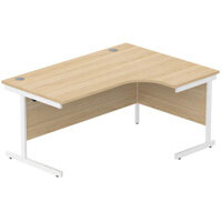 Core Right Hand Corner Office Desk - W1600xD1200xH730mm - Canadian Oak - Single Cantilever White Frame