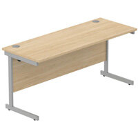 Core Office Rectangular Desk 1600mmX600mm Canadian Oak With Single Cantilever Silver Frame 