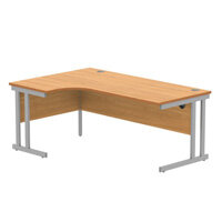 Core Left Hand Corner Office Desk - W1800xD1200xH730mm - Norwegian Beech - Double Cantilever Silver Frame