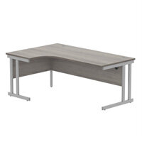 Core Left Hand Corner Office Desk - W1800xD1200xH730mm - Alaskan Grey Oak - Double Cantilever Silver Frame