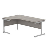 Core Left Hand Corner Office Desk - W1800xD1200xH730mm - Alaskan Grey Oak - Single Cantilever Silver Frame