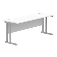 Core Office Rectangular Desk 1800mmX600mm Arctic White With Double Cantilever Silver Frame 