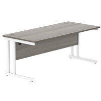 Core Office Rectangular Desk 1800mmX800mm Alaskan Grey Oak With Double Cantilever White Frame 