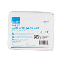 Blue Dot Gauze Swabs Non Sterile 10cm x 10cm, Pack of 100