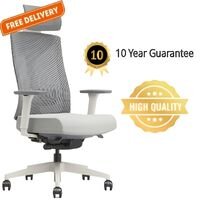 PostureX - Grey Mesh Ergonomic Office Chair with Headrest - 10 Year Warranty
