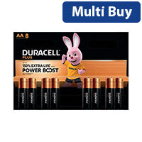 Duracell Plus AA Battery Alkaline 150% Extra Life Power Boost (Pack of 8) 5015223+