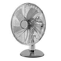 Daewoo 12inch Chrome Metal Desk Fan Low Noise 3 Speed Settings with Tiltable Head