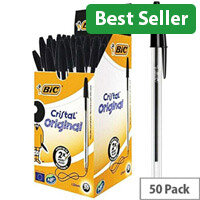 Bic Cristal Black Medium Ballpoint Pens - Clear Barrel - Pack of 50 - 837363