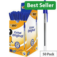 Bic Cristal Blue Medium Ballpoint Pens Clear Barrel (Pack 50) 837360