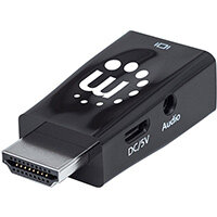 Manhattan HDMI to VGA (with Audio) Converter, 1080p, Male to Female, Micro-USB Power Input Port for additional power if needed, Black, Three Year Warranty, Polybag, HDMI, VGA, 3.5mm, Black Manhattan HDMI to VGA (with Audio) Converter, 1080p, Male to Female, Micro-USB Power Input Port for additional power if needed, Black, Three Year Warranty, Polybag, HDMI, VGA, 3.5mm, Black