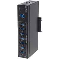 Manhattan USB-A 7-Port Hub Industrial, 7x USB-A Ports, 5 Gbps (USB 3.2 Gen1 aka USB 3.0), 20 kV ESD Protection, A/C, Bus and Terminal-Block Power Options, DIN Rail, Wall Mountable, Metal Housing, Screw-Lock Security, SuperSpeed USB, Black, Three Year Warr Manhattan USB-A 7-Port Hub Industrial, 7x USB-A Ports, 5 Gbps (USB 3.2 Gen1 aka USB 3.0), 20 kV ESD Protection, A/C, Bus and Terminal-Block Power Options, DIN Rail, Wall Mountable, Metal Housing, Screw-Lock Security, SuperSpeed USB, Black, Three Year Warr
