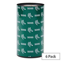Zebra 5095 Resin Thermal Transfer Ribbon 83 mm x 450 m Black 05095BK08345 Pack of 6