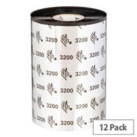 Zebra 3200 Wax /Resin Thermal Transfer Ribbon 110 mm x 74 m Black 03200GS11007 Pack of 12