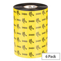 Zebra 3400 High Performance Wax /Resin Thermal Ribbon 83 mm x 450 m Black 03400BK08345 Pack of 6