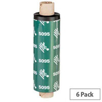 Zebra 5095 Resin Thermal Transfer Ribbon 89 mm x 450 m Black 05095BK08945 Pack of 6