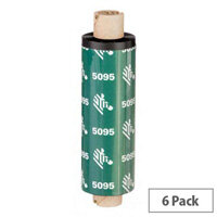 Zebra 5095 Resin Thermal Ribbon 131 mm x 450 m Black 05095BK13145 Pack of 6