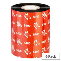 Zebra 5100 Resin Thermal Transfer Ribbon Black 83 mm x 450 m 05100BK08345 Pack of 6