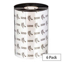 Zebra 3200 Wax /Resin Thermal Ribbon 83 mm x 300 m Black 03200BK08330 Pack of 6