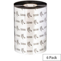 Zebra 3200 Wax /Resin Thermal Ribbon 60 mm x 300 m Black 03200BK06030 Pack of 6